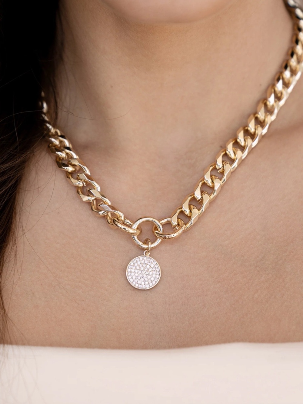 New Ettika Crystal Disc Charm & 18K Gold Plated Chain Necklace $60